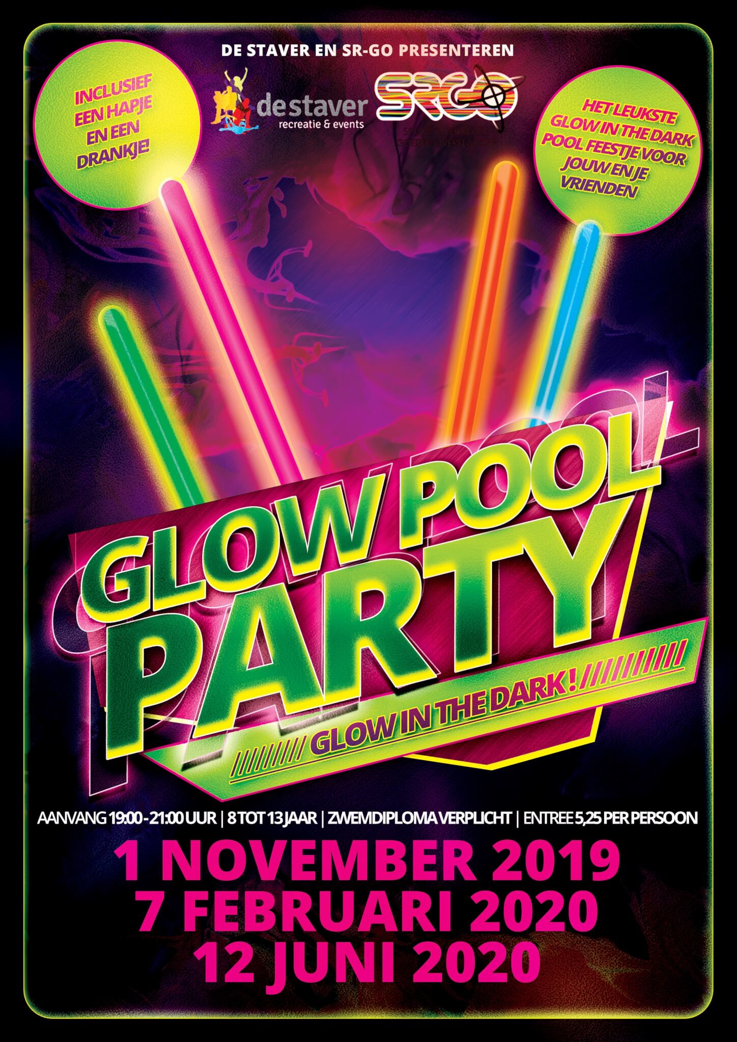 Glow in the dark Poolparty in de Staver